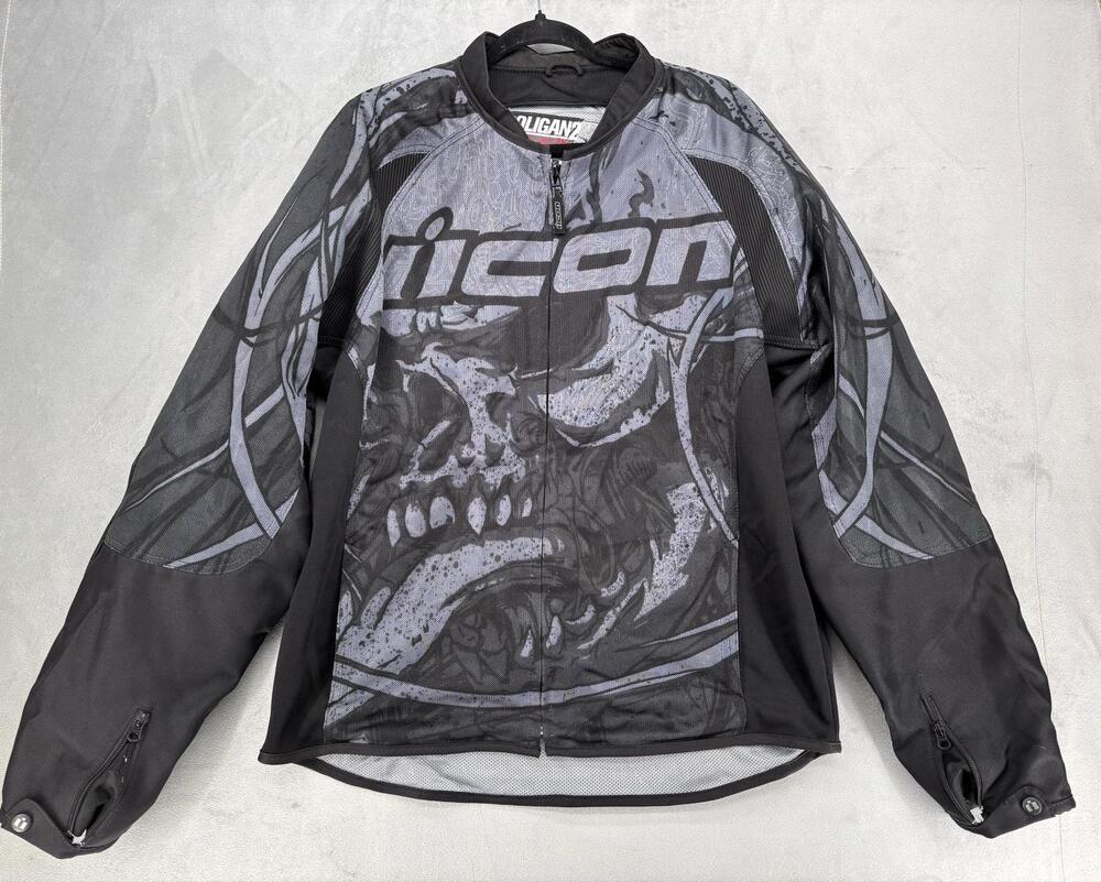 Icon Hooligan 2 Etched Mesh Motorcycle Jacket XL Padded Skull Biker Cyber Y2K